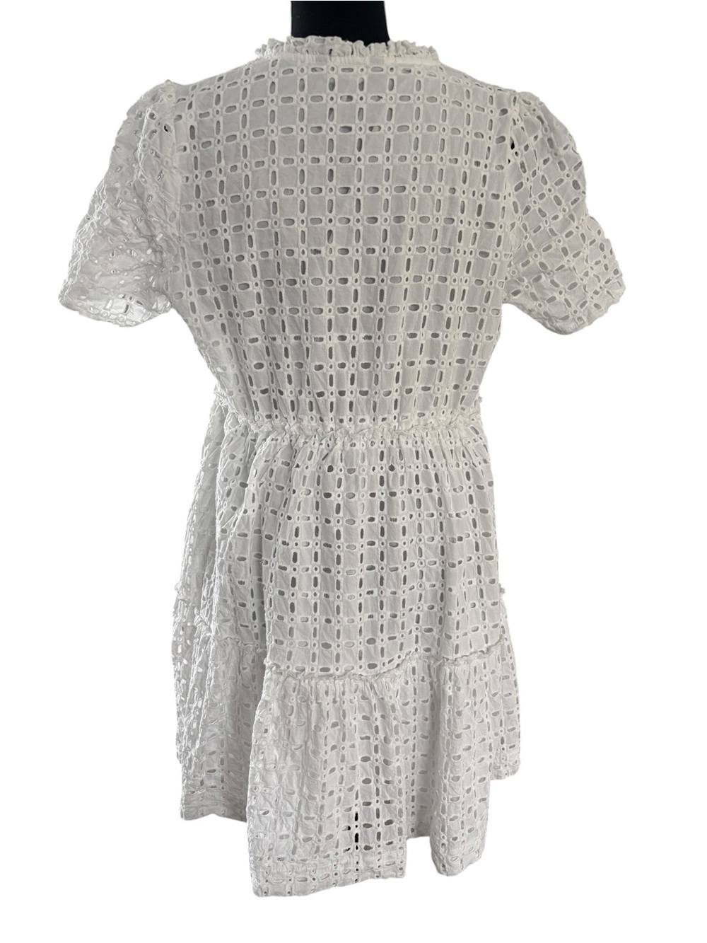 White Eyelet Tiered V-Neck Midi Dress - Picture 4 of 11